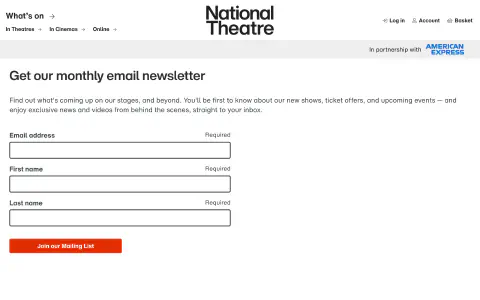A newsletter sign-up form on the National Theatre&rsquo;s website&rsquo;